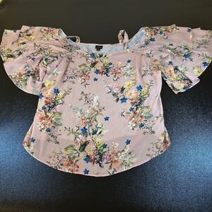 Worthington Woman Katrina Floral Semi Sheer Blouse Top Pink Womens 1X